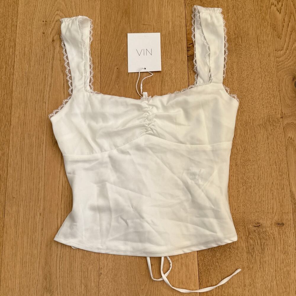 NIA - Yolanda Lace Trim Sleeveless Top in White